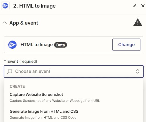 Select Event HTML to Img API