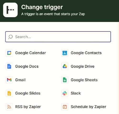 Select Trigger Event for Zap Zapier