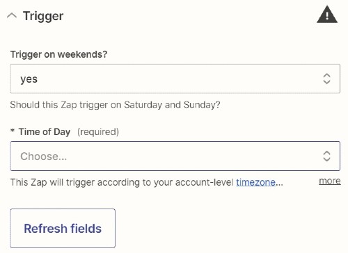 Select Trigger Time Interval Zapier