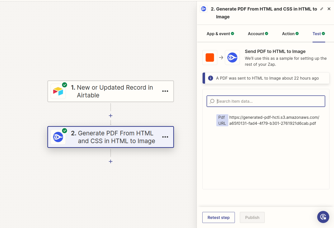 Generate PDF file from HTML CSS with Zapier